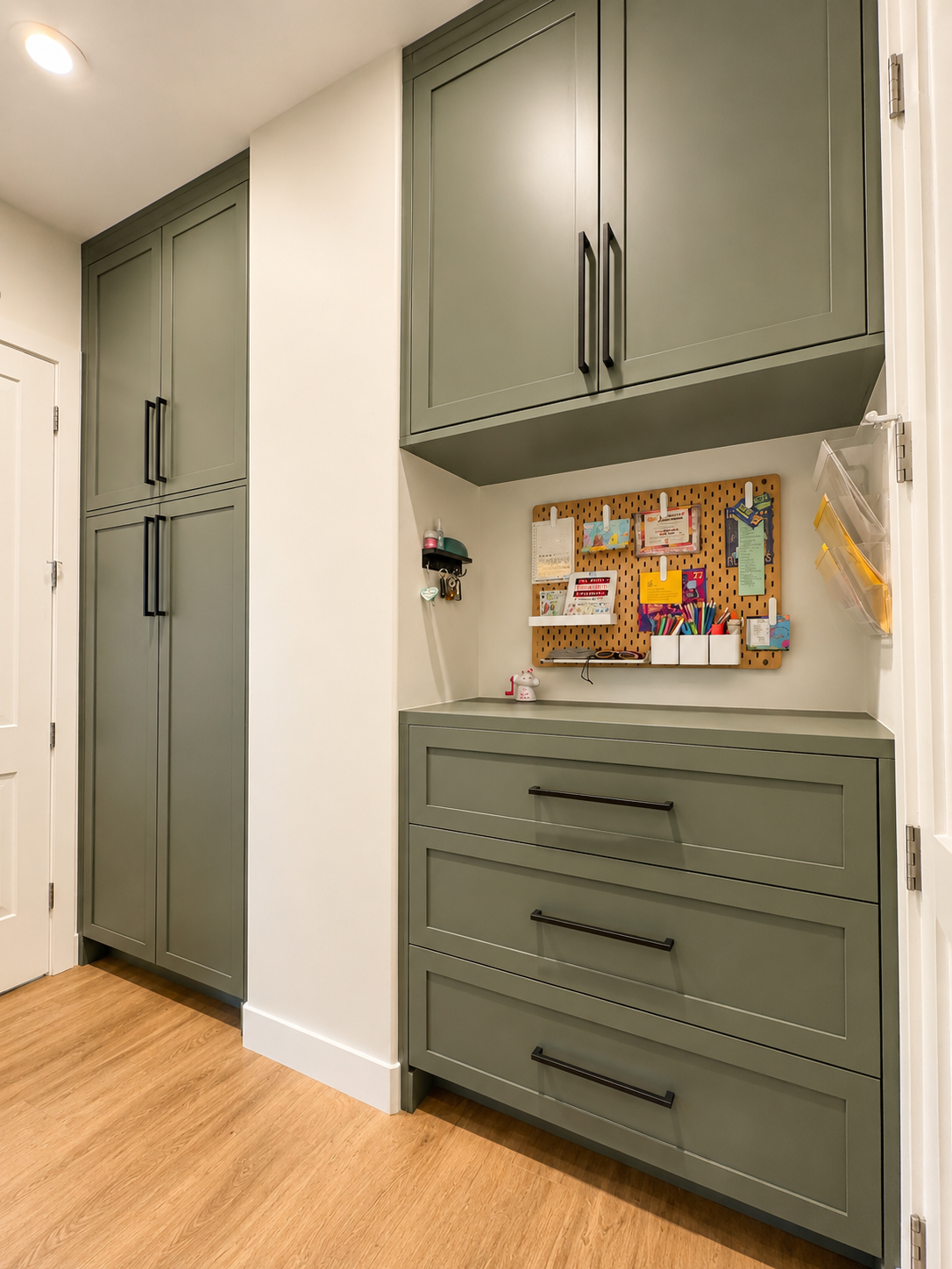 Mudroom cabinet and countertop detail