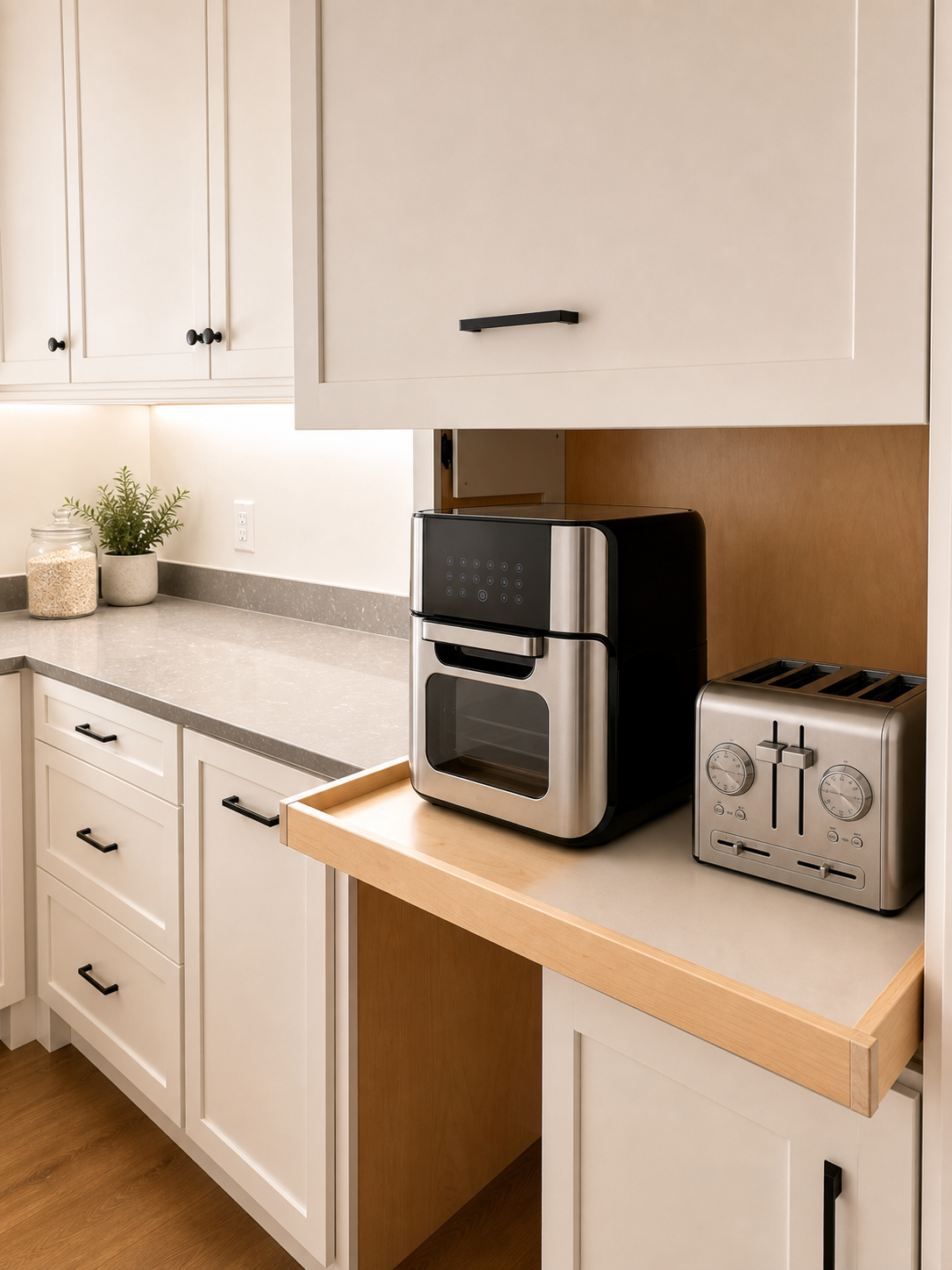 Custom pull-out corner cabinet trays