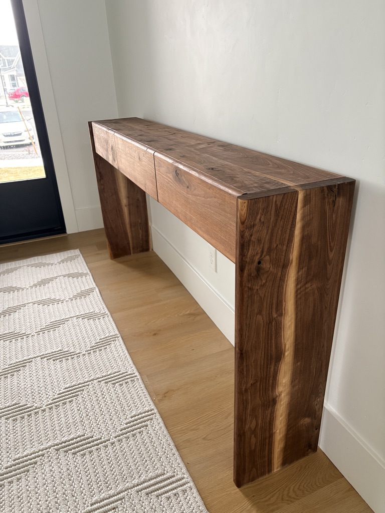 Walnut entryway table angle